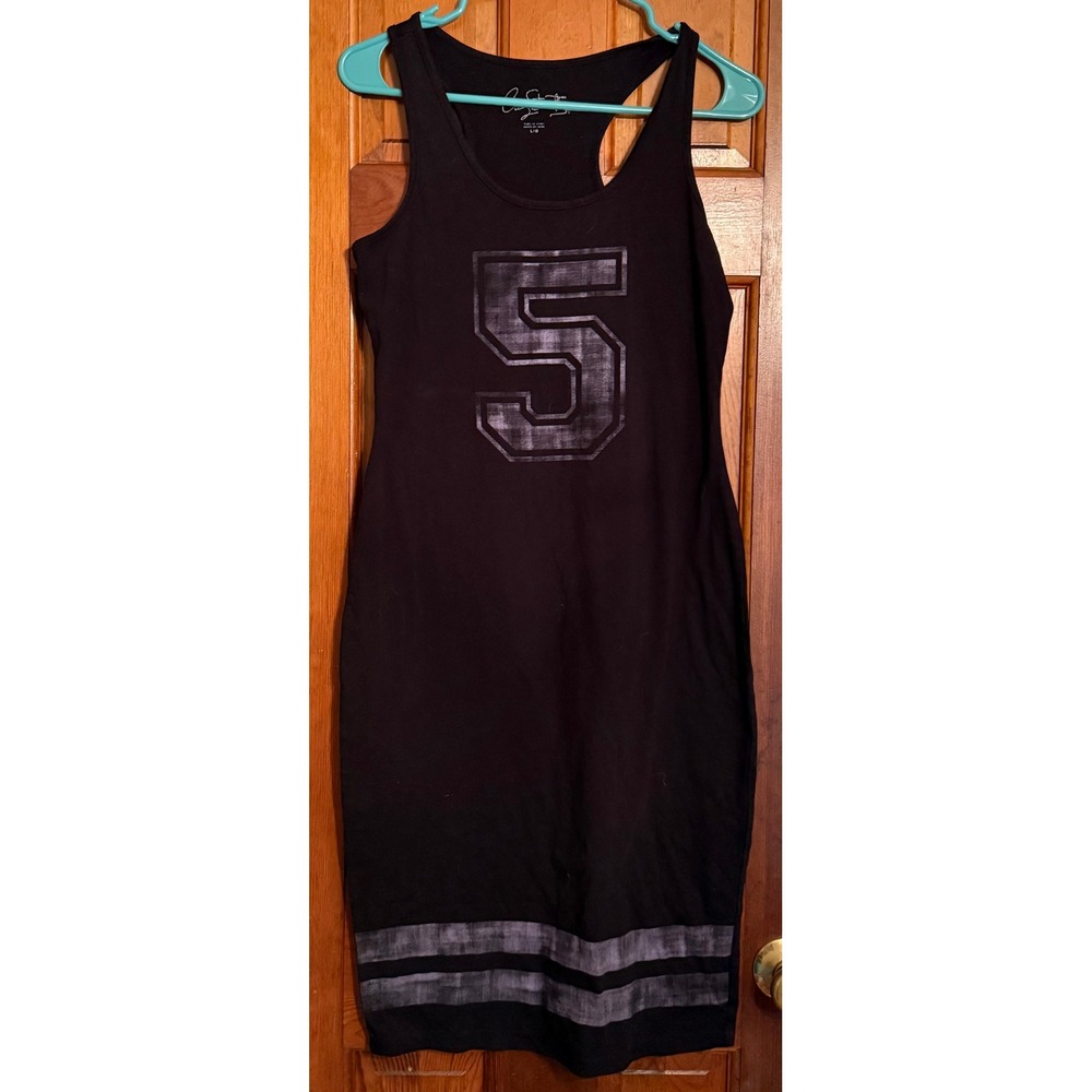 City Streets Black Graphic Tank Dress Racerback Sporty Number 5 Midi Large